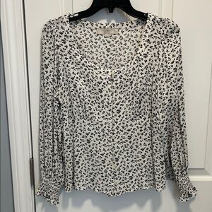 LOFT Floral Print Blouse in Black and White